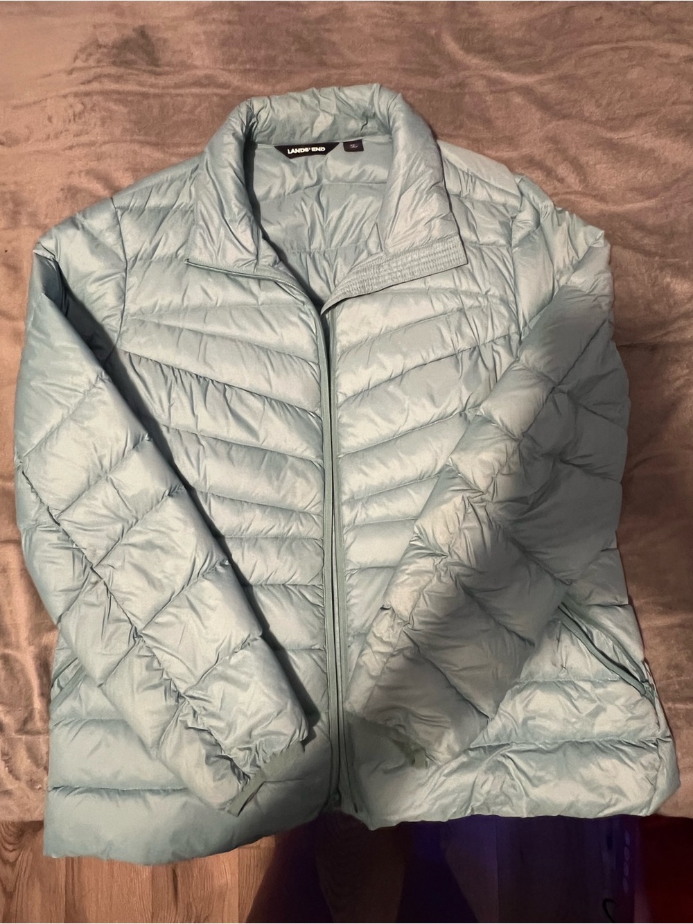 Lands' End Powder Blue Quilted Packable Puffer Jacket